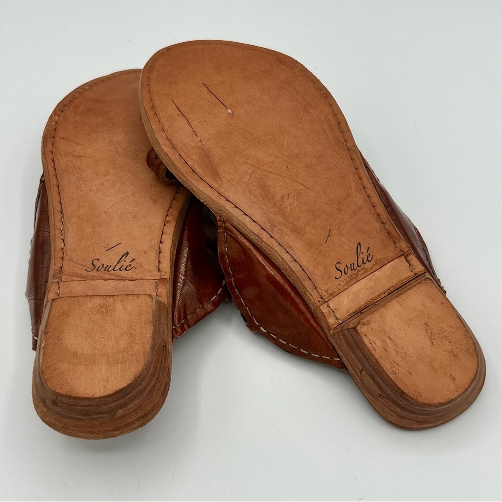 NWT Soulie Women's 5 Chappals Brown Leather Sandals Embroidered Strap Summer - Picture 4 of 6